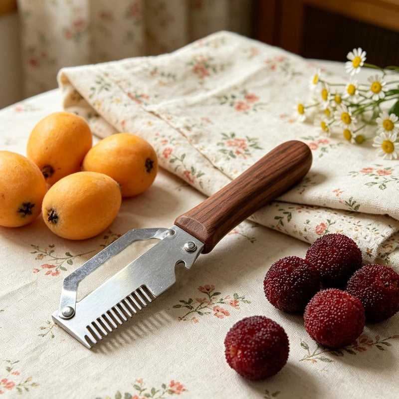 3-in-1 Stainless Steel Vegetable Peeler & Knife with Wooden Handle