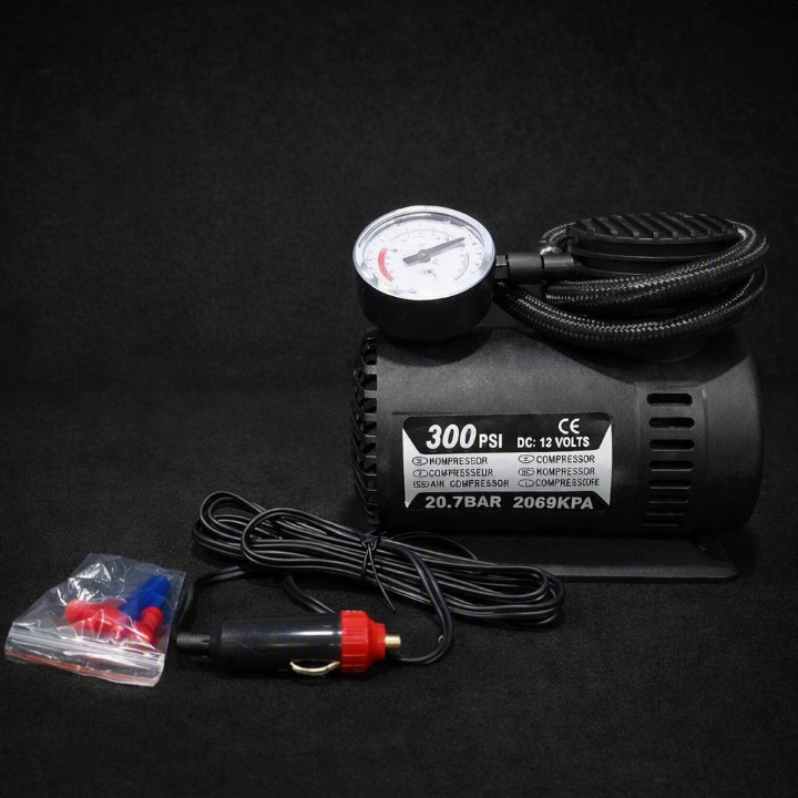 300 PSI 12V Car Tyre Inflator – Portable Air Compressor with Pressure Gauge