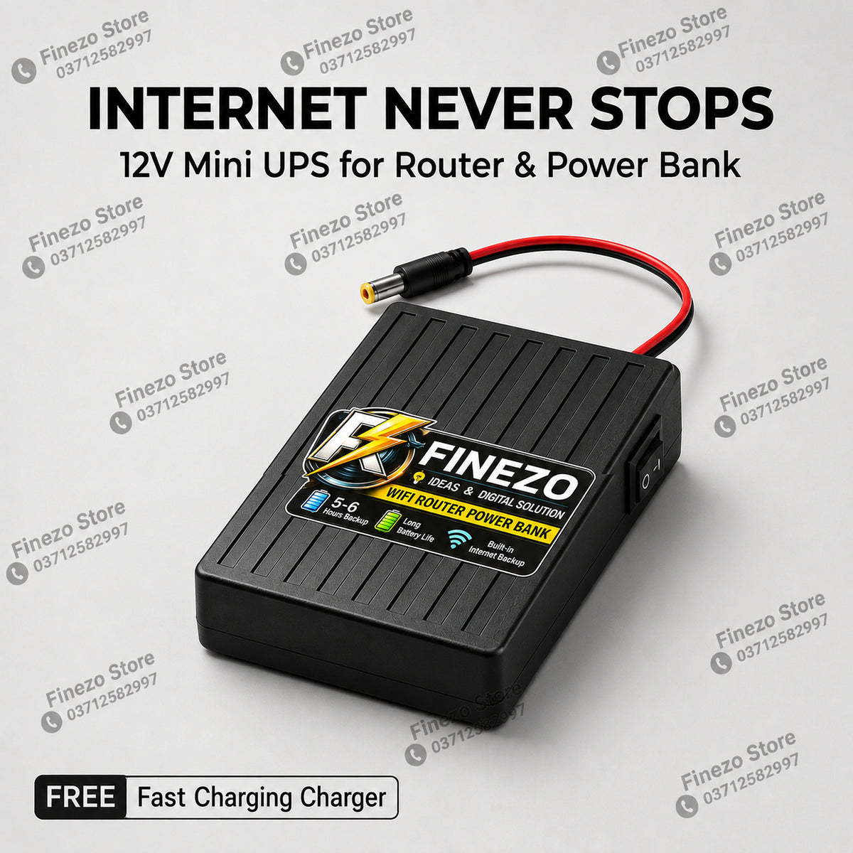 12000mAh WiFi Router UPS – 12V Mini Power Backup with 5–6 Hours Runtime