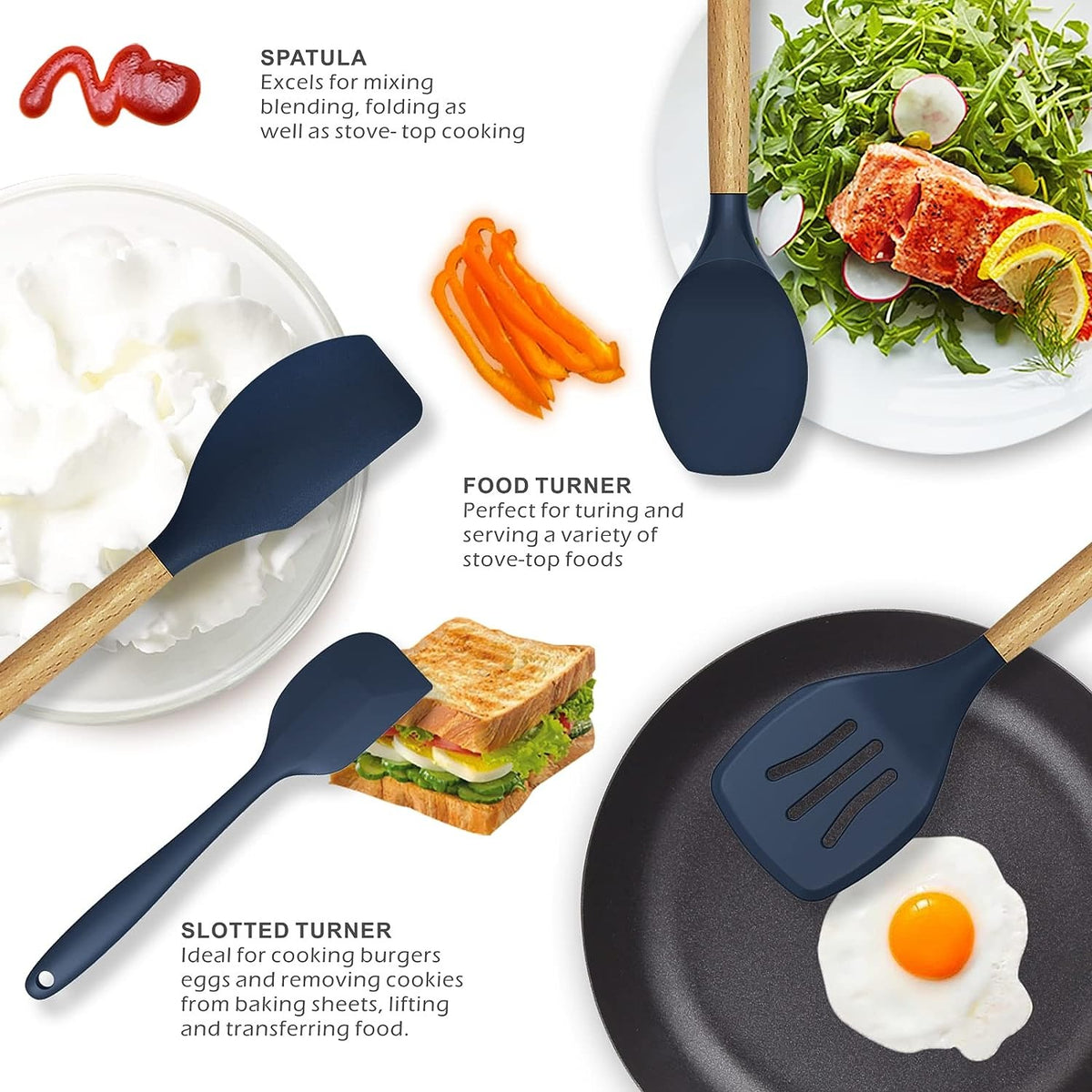 12-Piece Silicone Kitchen Utensil Set – Heat-Resistant Cooking Tools with Wooden Handles