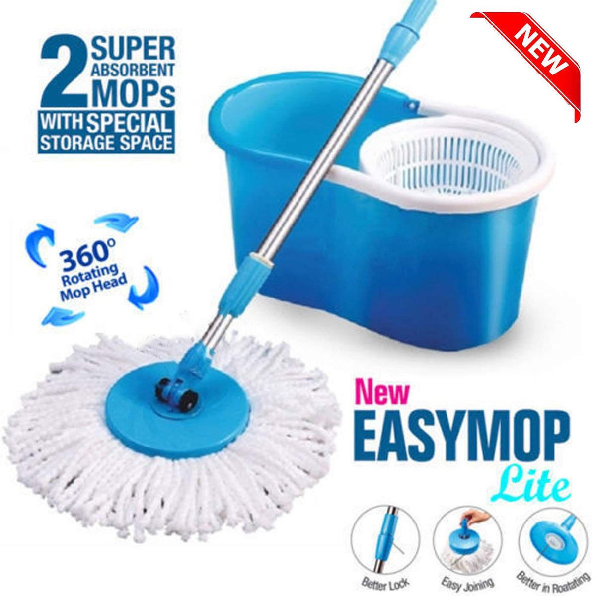 360° Spin Mop with Stainless Steel Wringer Bucket & Microfiber Pad