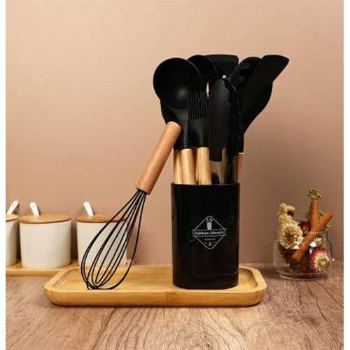 12-Piece Silicone Kitchen Utensil Set – Heat-Resistant Cooking Tools with Wooden Handles