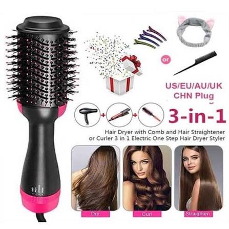 3-in-1 Hot Air Hair Brush Styler – Hair Dryer, Straightener & Curler