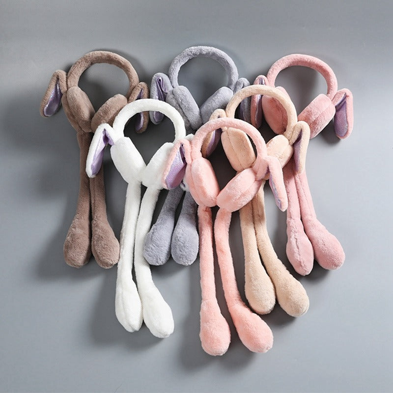 Cute Moving Bunny Ears Hat for Kids – Plush Rabbit Winter Earmuff Cap