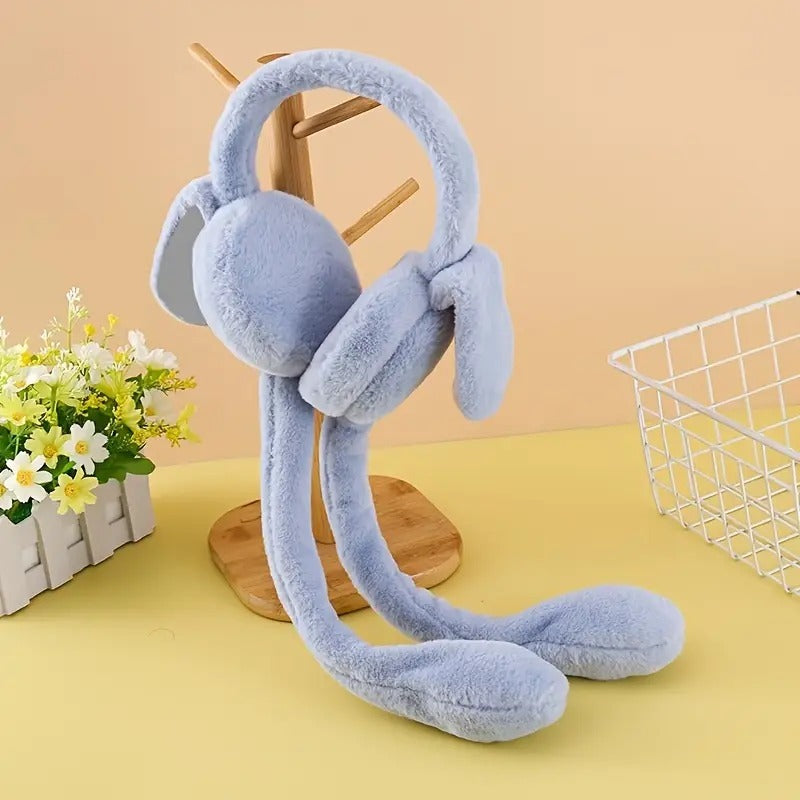 Cute Moving Bunny Ears Hat for Kids – Plush Rabbit Winter Earmuff Cap