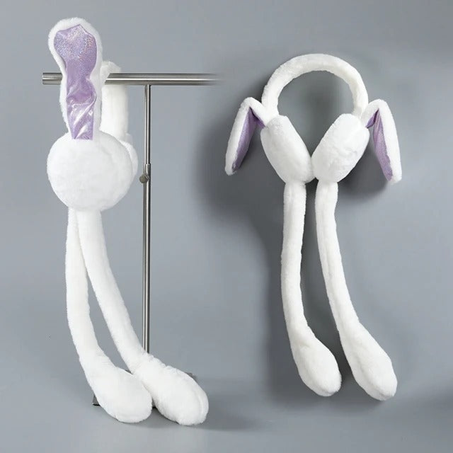 Cute Moving Bunny Ears Hat for Kids – Plush Rabbit Winter Earmuff Cap