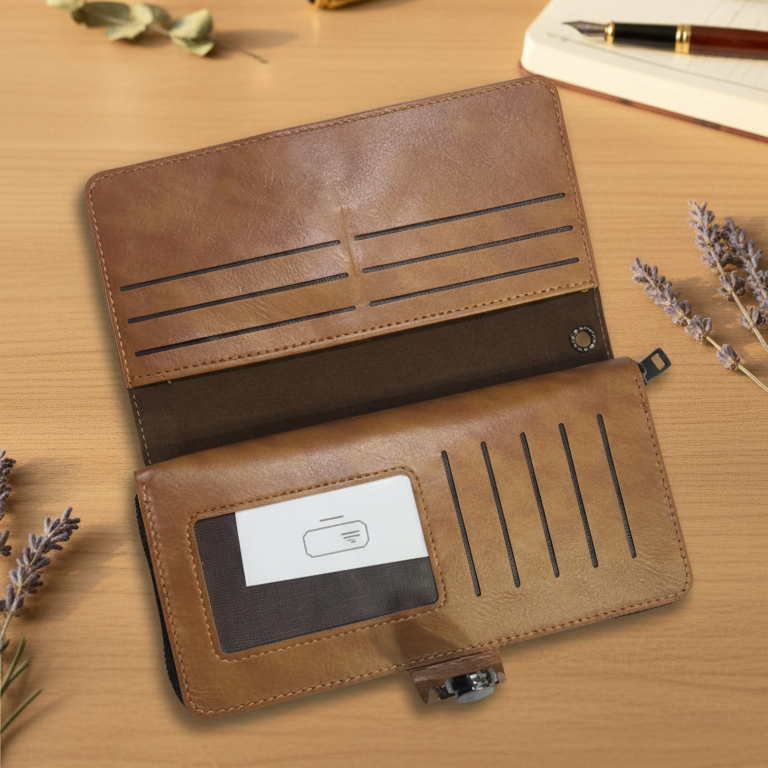 Premium Leather Travel Organizer Wallet – Secure Lock Closure for Men & Women