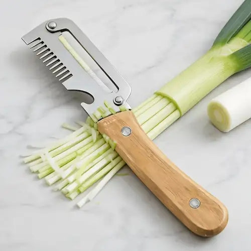 3-in-1 Stainless Steel Vegetable Peeler & Knife with Wooden Handle