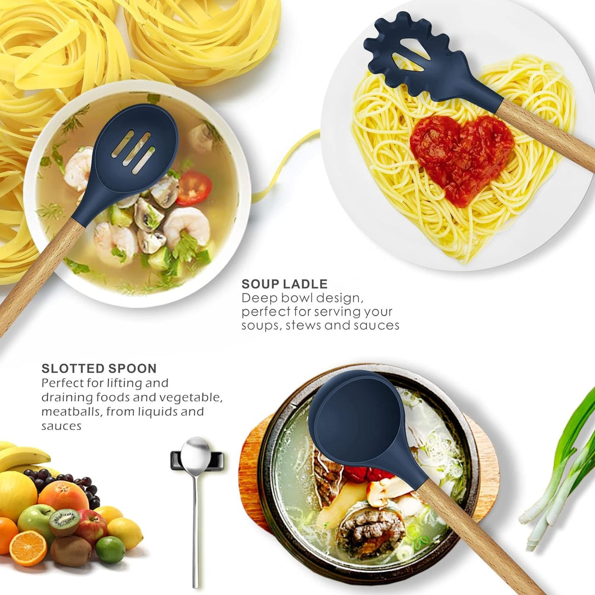 12-Piece Silicone Kitchen Utensil Set – Heat-Resistant Cooking Tools with Wooden Handles
