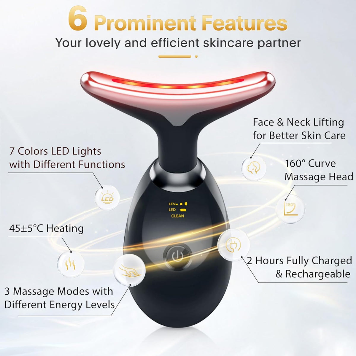 Rechargeable Electric Face Massager – 3-Mode Facial Beauty Device with 45°C Warmth