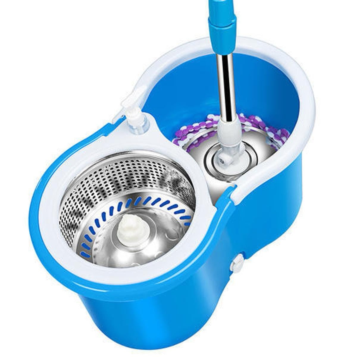 360° Spin Mop with Stainless Steel Wringer Bucket & Microfiber Pad