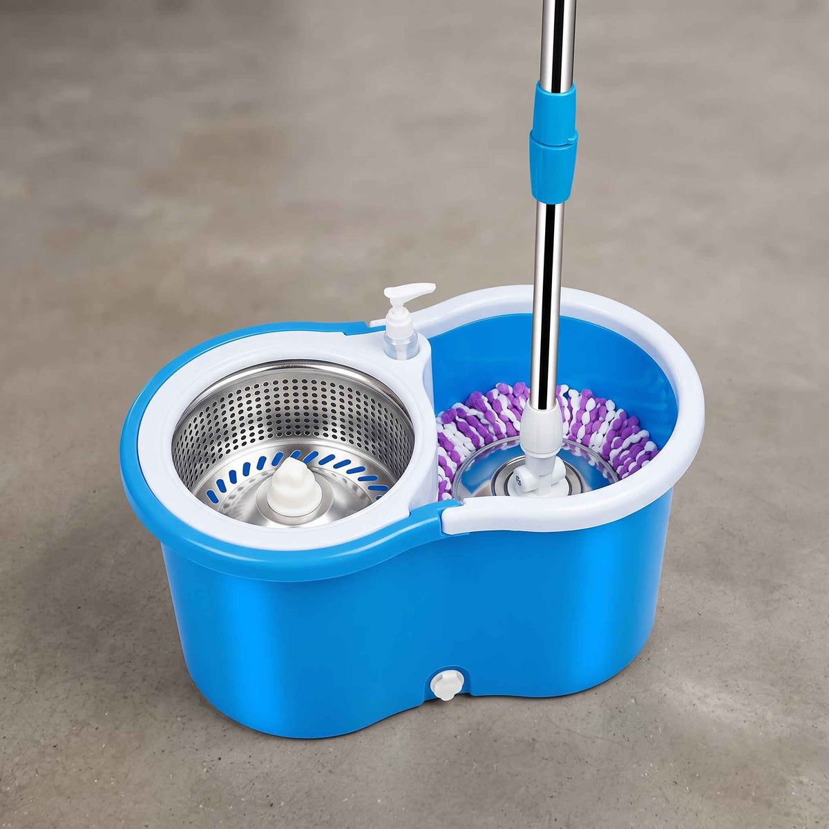 360° Spin Mop with Stainless Steel Wringer Bucket & Microfiber Pad
