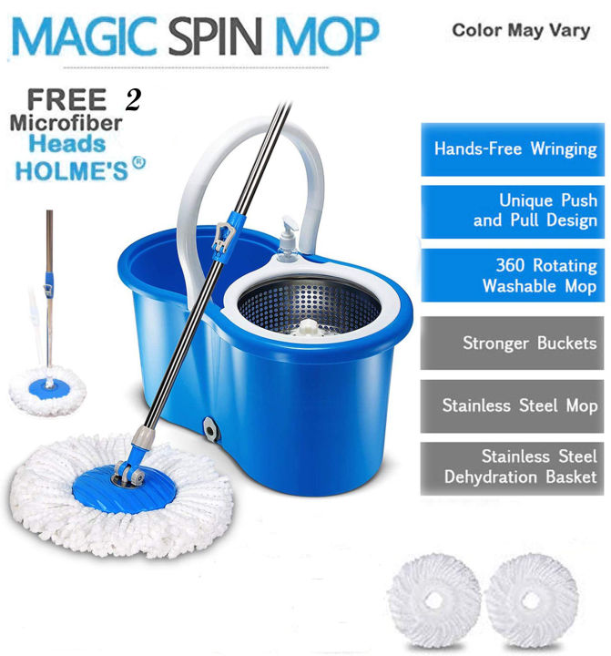 360° Spin Mop with Stainless Steel Wringer Bucket & Microfiber Pad