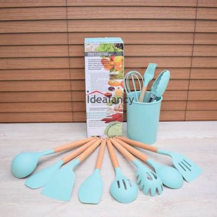 12-Piece Silicone Kitchen Utensil Set – Heat-Resistant Cooking Tools with Wooden Handles