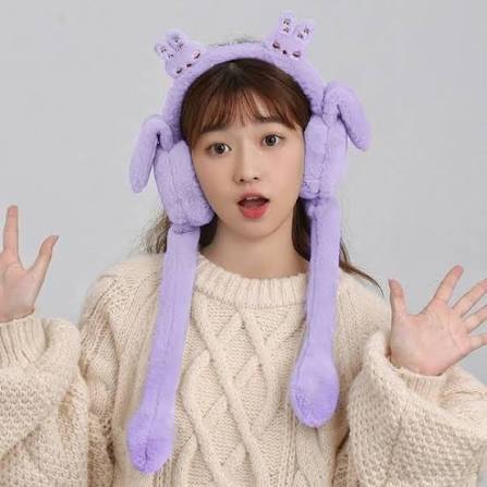 Cute Moving Bunny Ears Hat for Kids – Plush Rabbit Winter Earmuff Cap